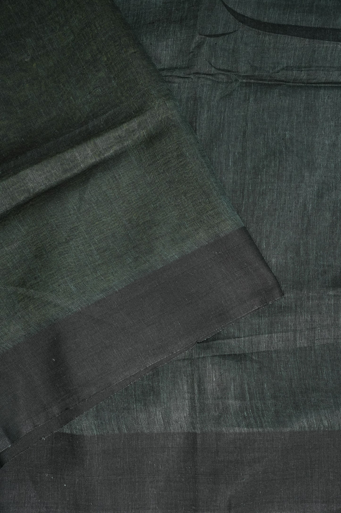 Half and Half Pure Linen Saree with Textured Jute Linen Pallu-Forest Green & Olive Green
