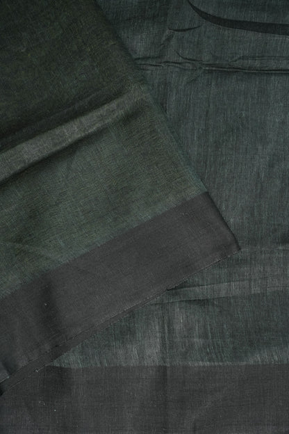 Half and Half Pure Linen Saree with Textured Jute Linen Pallu-Forest Green & Olive Green