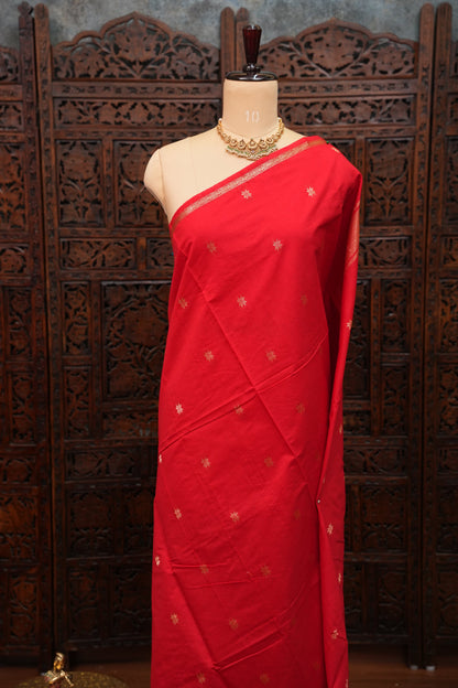Maheshwari Silk Cotton Saree|Red