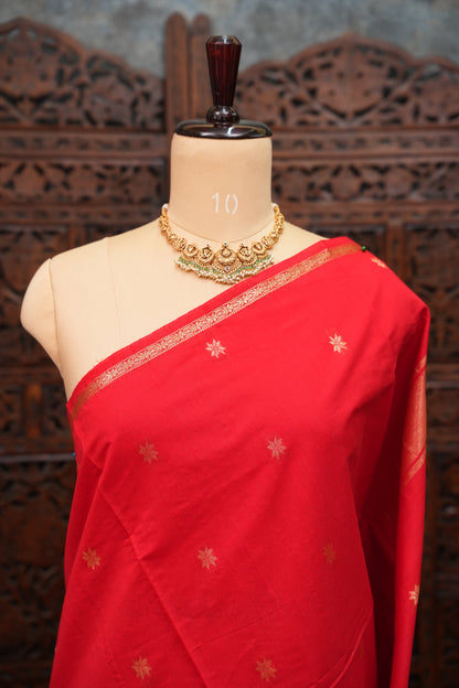 Maheshwari Silk Cotton Saree|Red