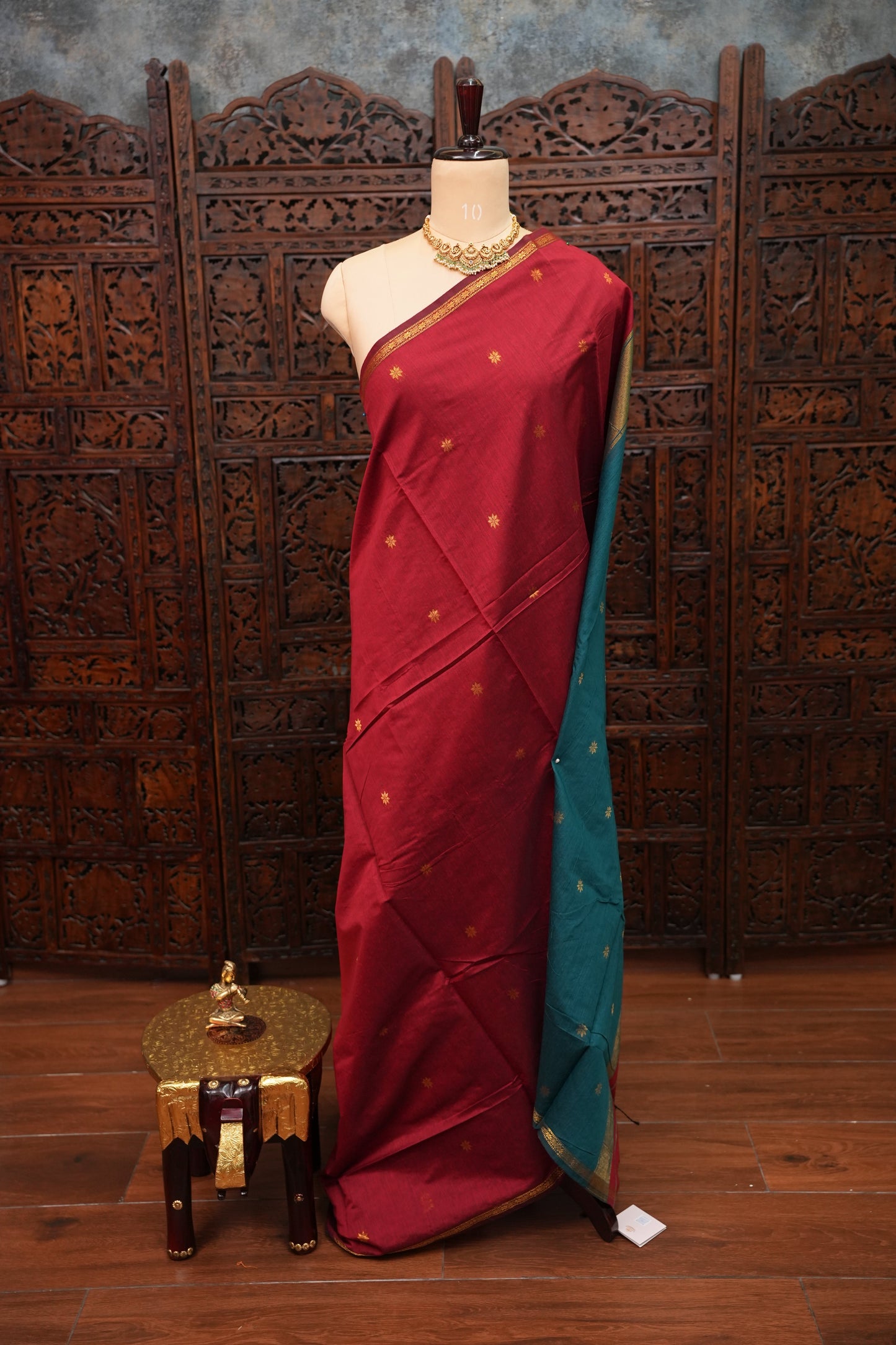 Maheshwari Silk Cotton Saree|Maroon and Teal