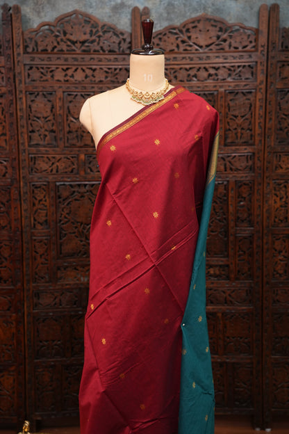 Maheshwari Silk Cotton Saree|Maroon and Teal