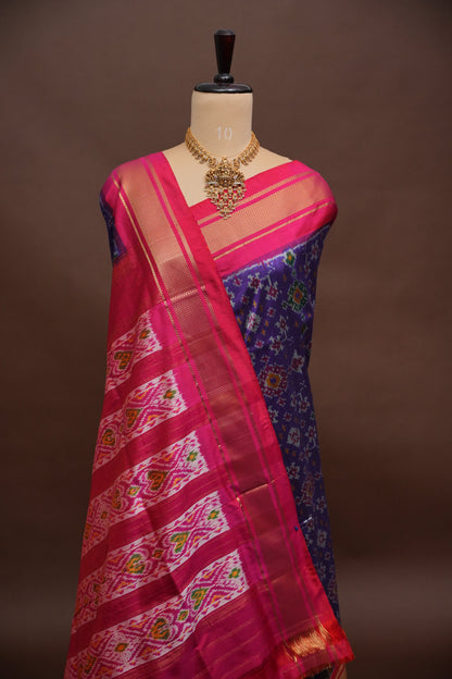 Pure Ikkat Soft Silk Saree - Pink & Deep Purple