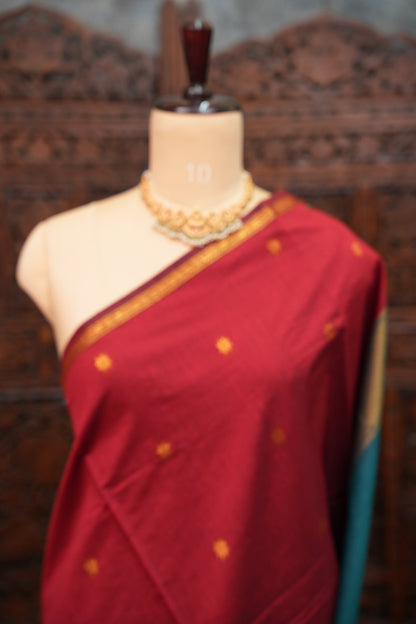 Maheshwari Silk Cotton Saree|Maroon and Teal