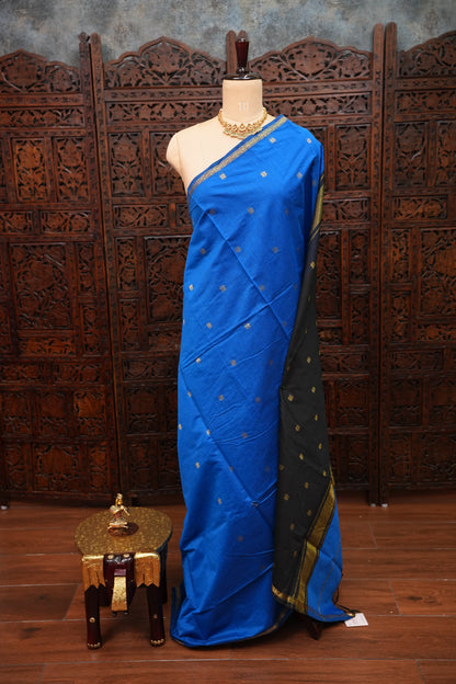 Maheshwari Silk Cotton Saree|Blue and Black