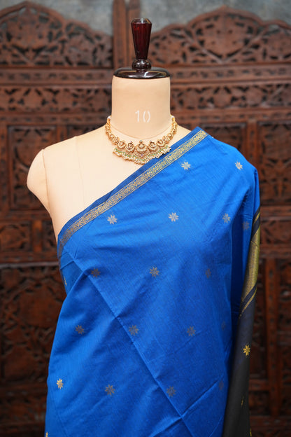 Maheshwari Silk Cotton Saree|Blue and Black