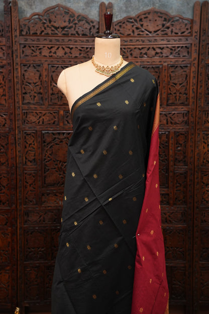 Maheshwari Silk Cotton Saree|Black & Red