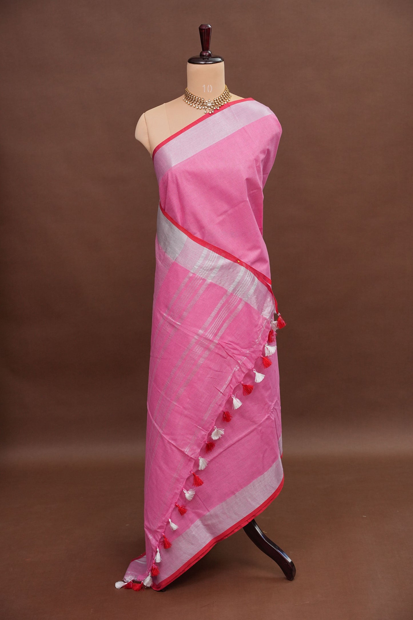 Pure Linen Saree – Blush Pink with Silver Zari Accents