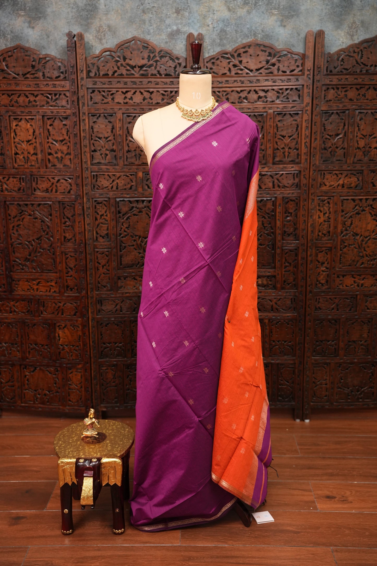 Maheshwari Silk Cotton Saree|Purple & Orange