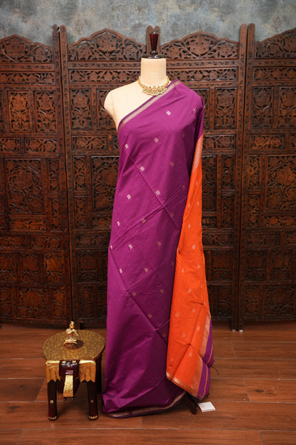 Maheshwari Silk Cotton Saree|Purple & Orange