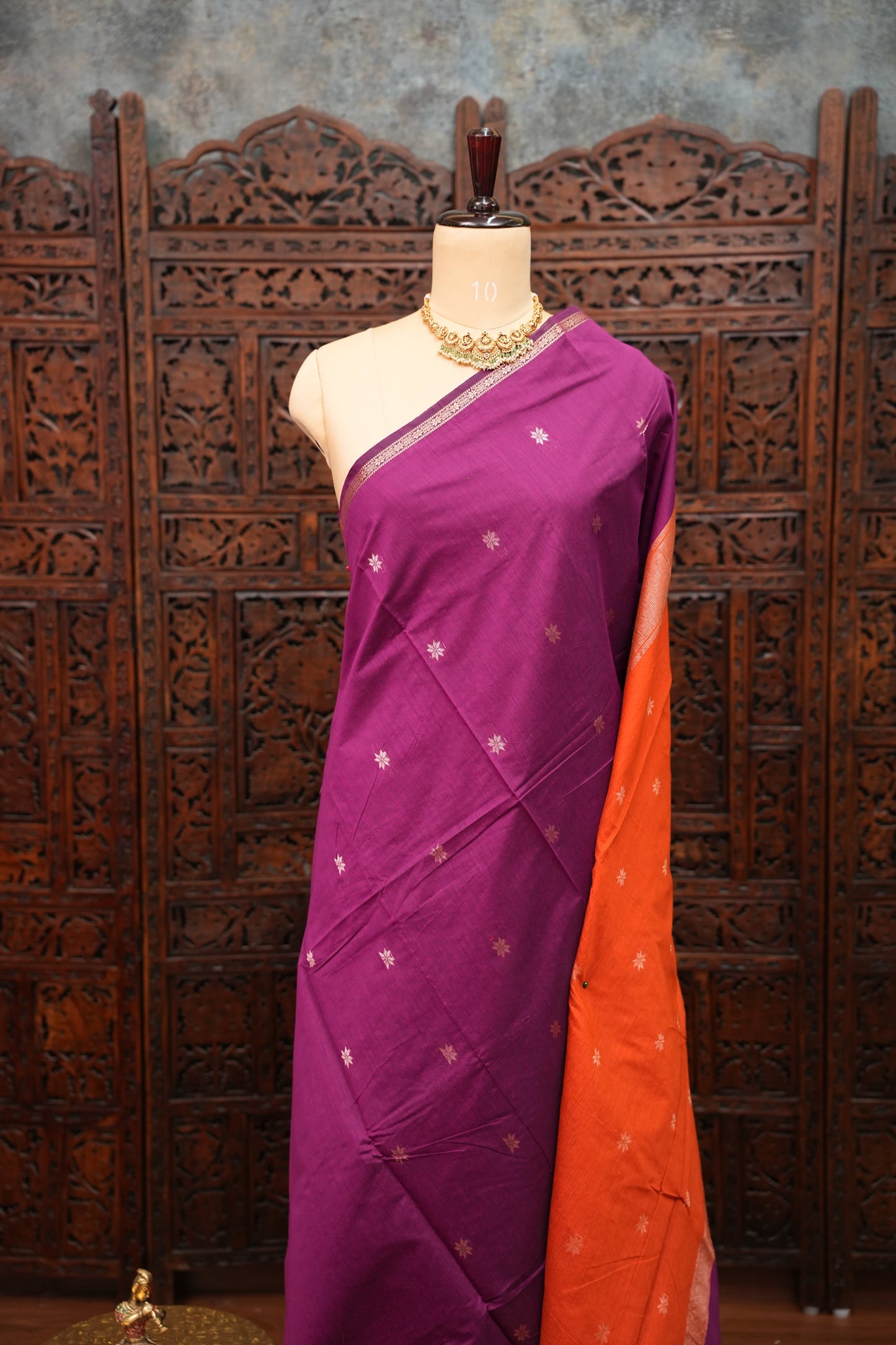 Maheshwari Silk Cotton Saree|Purple & Orange