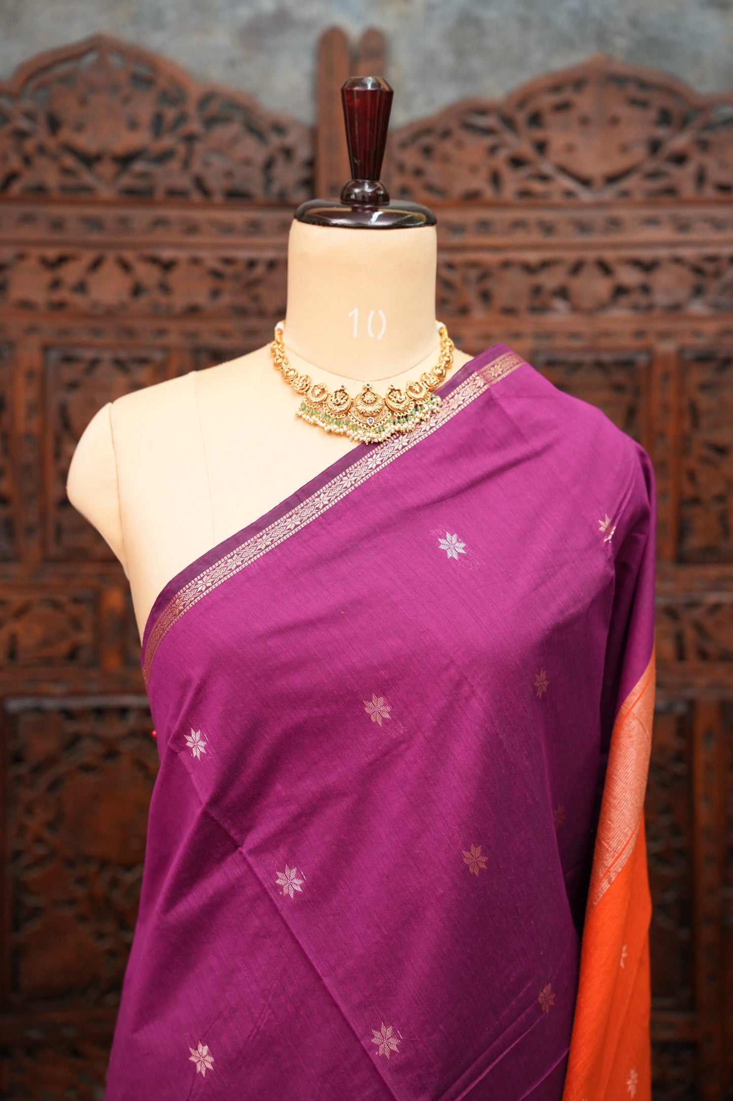 Maheshwari Silk Cotton Saree|Purple & Orange