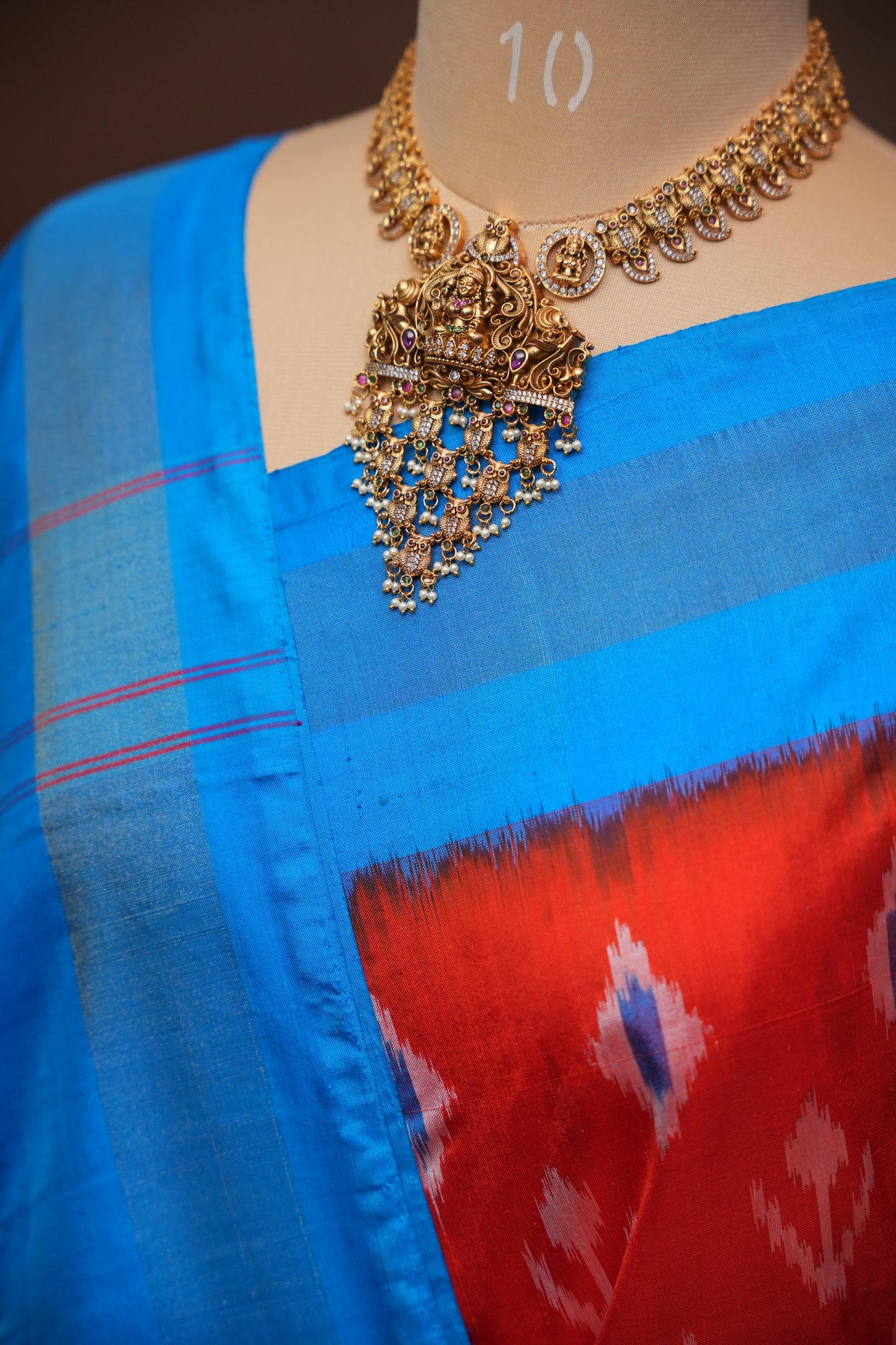 Pure Ikkat Soft Silk Saree - Orange & Blue