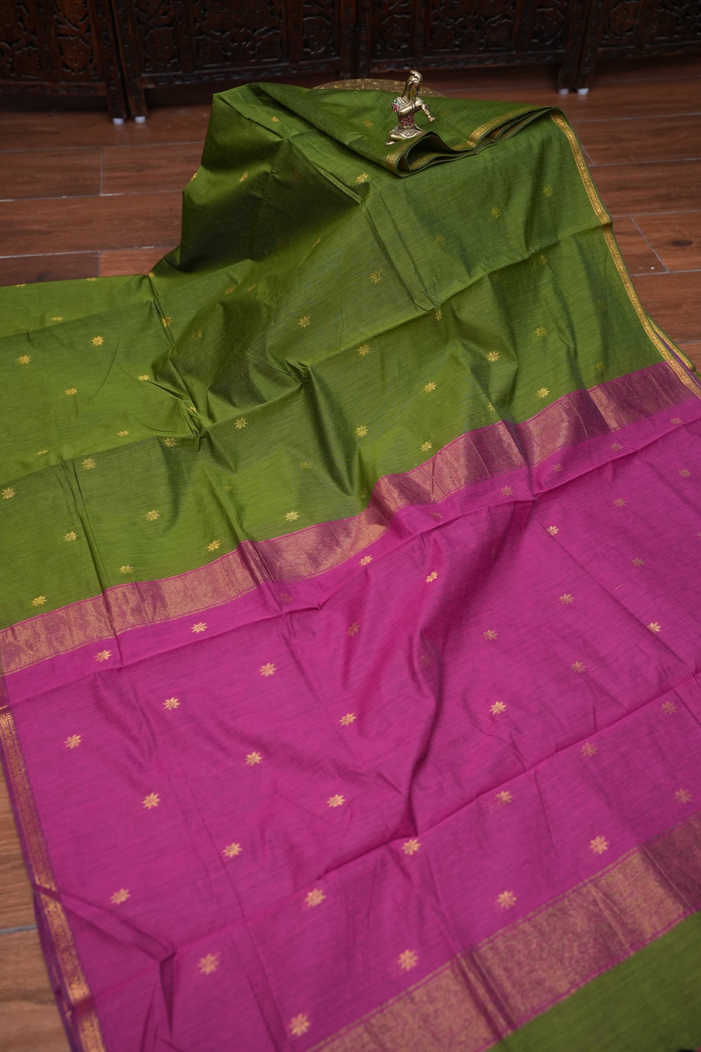 Maheshwari Silk Cotton Saree | Pink and Green