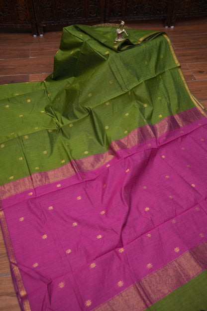 Maheshwari Silk Cotton Saree | Pink and Green