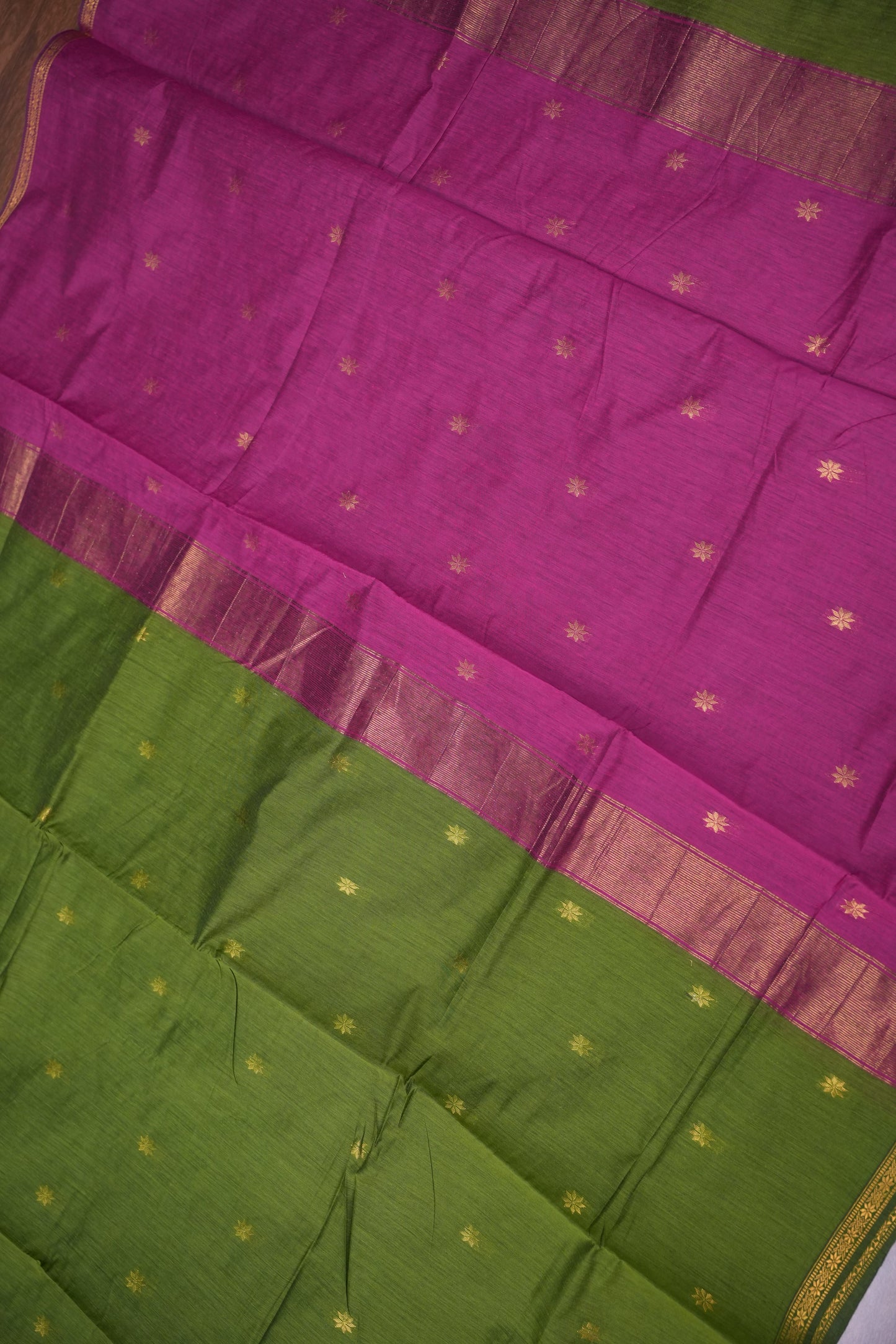 Maheshwari Silk Cotton Saree | Pink and Green