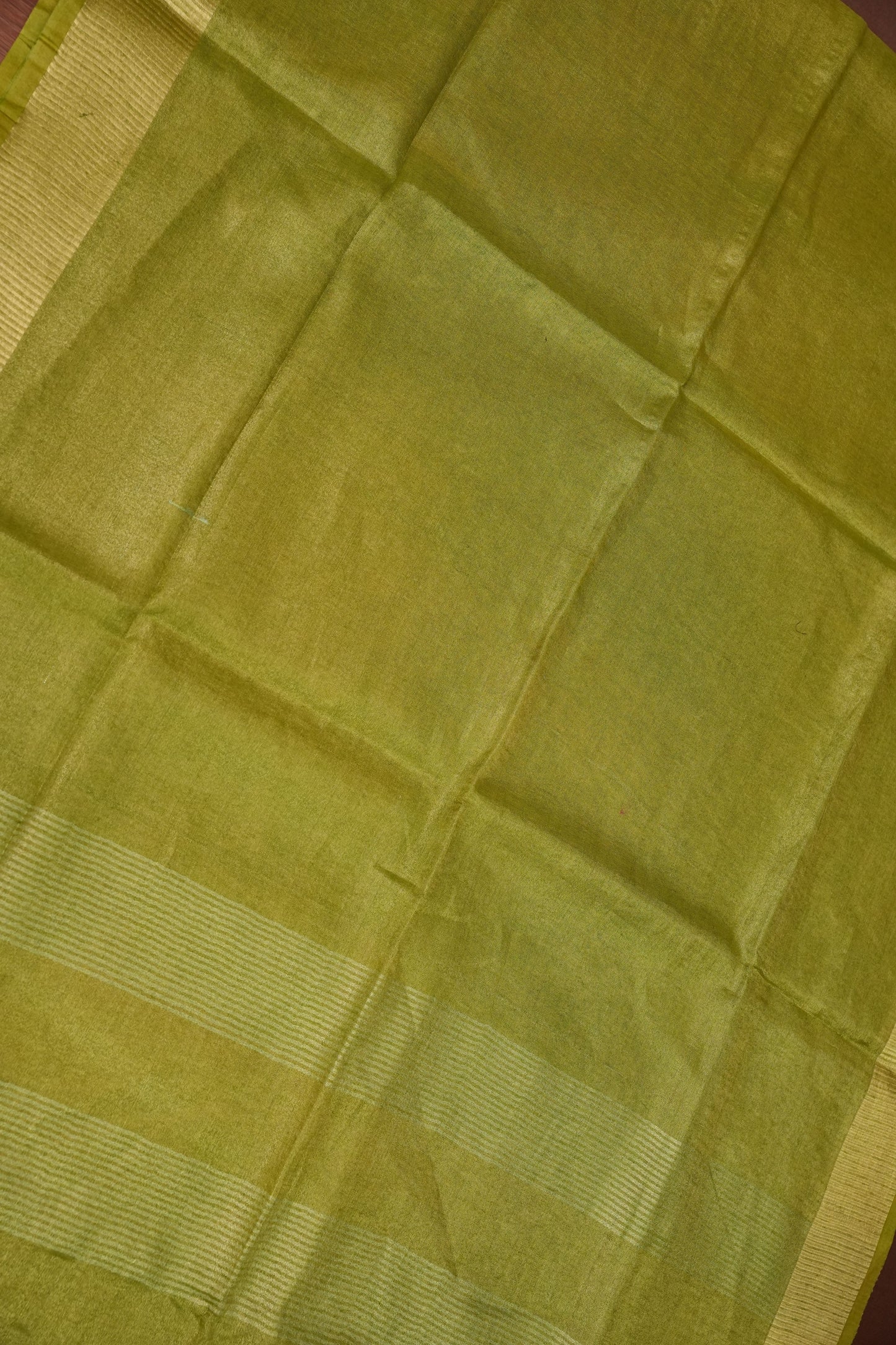 Tissue Linen Silk Saree – Olive Green with Subtle Zari Border