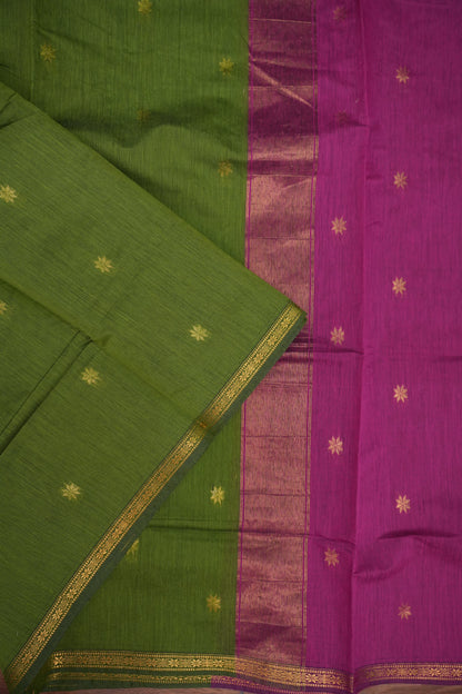 Maheshwari Silk Cotton Saree | Pink and Green