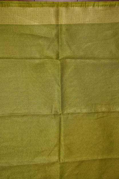 Tissue Linen Silk Saree – Olive Green with Subtle Zari Border