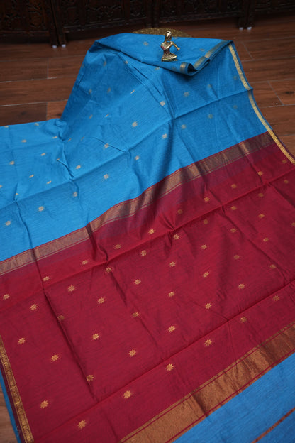 Maheshwari Silk Cotton Saree | Red and Blue