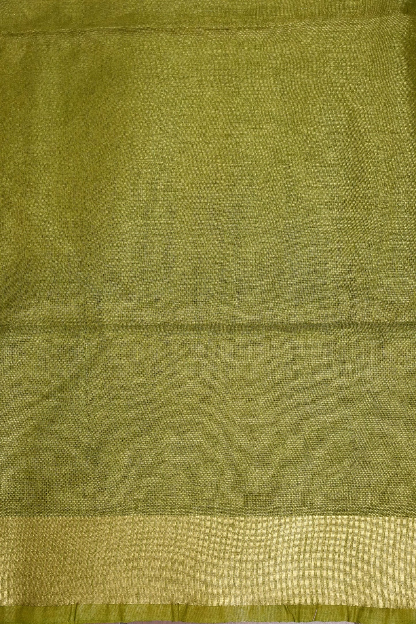 Tissue Linen Silk Saree – Olive Green with Subtle Zari Border