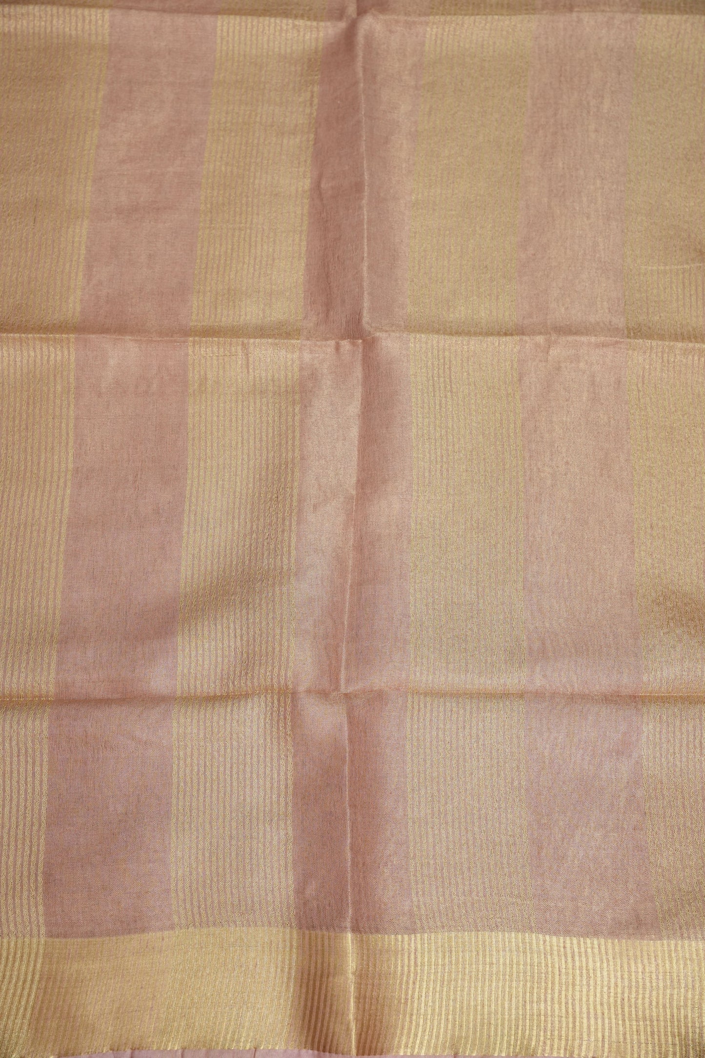 Tissue Linen Silk Saree – Soft Blush Beige with Classic Gold Zari Border