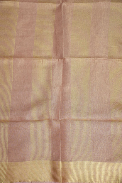 Tissue Linen Silk Saree – Soft Blush Beige with Classic Gold Zari Border