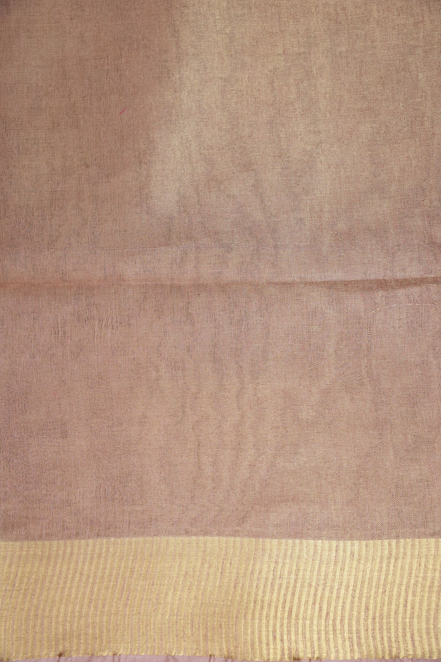 Tissue Linen Silk Saree – Soft Blush Beige with Classic Gold Zari Border