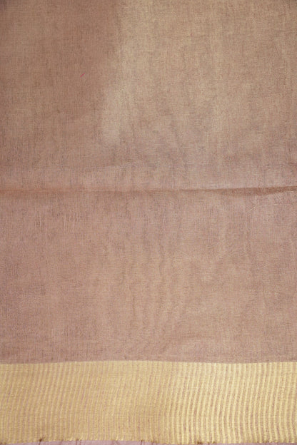 Tissue Linen Silk Saree – Soft Blush Beige with Classic Gold Zari Border