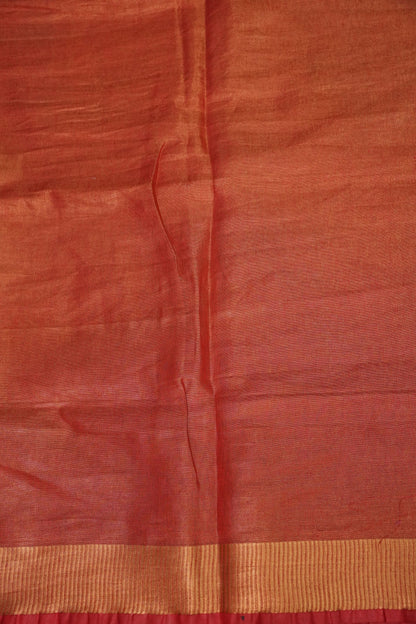 Tissue Linen Silk Saree –Orange with Classic Gold Zari Border