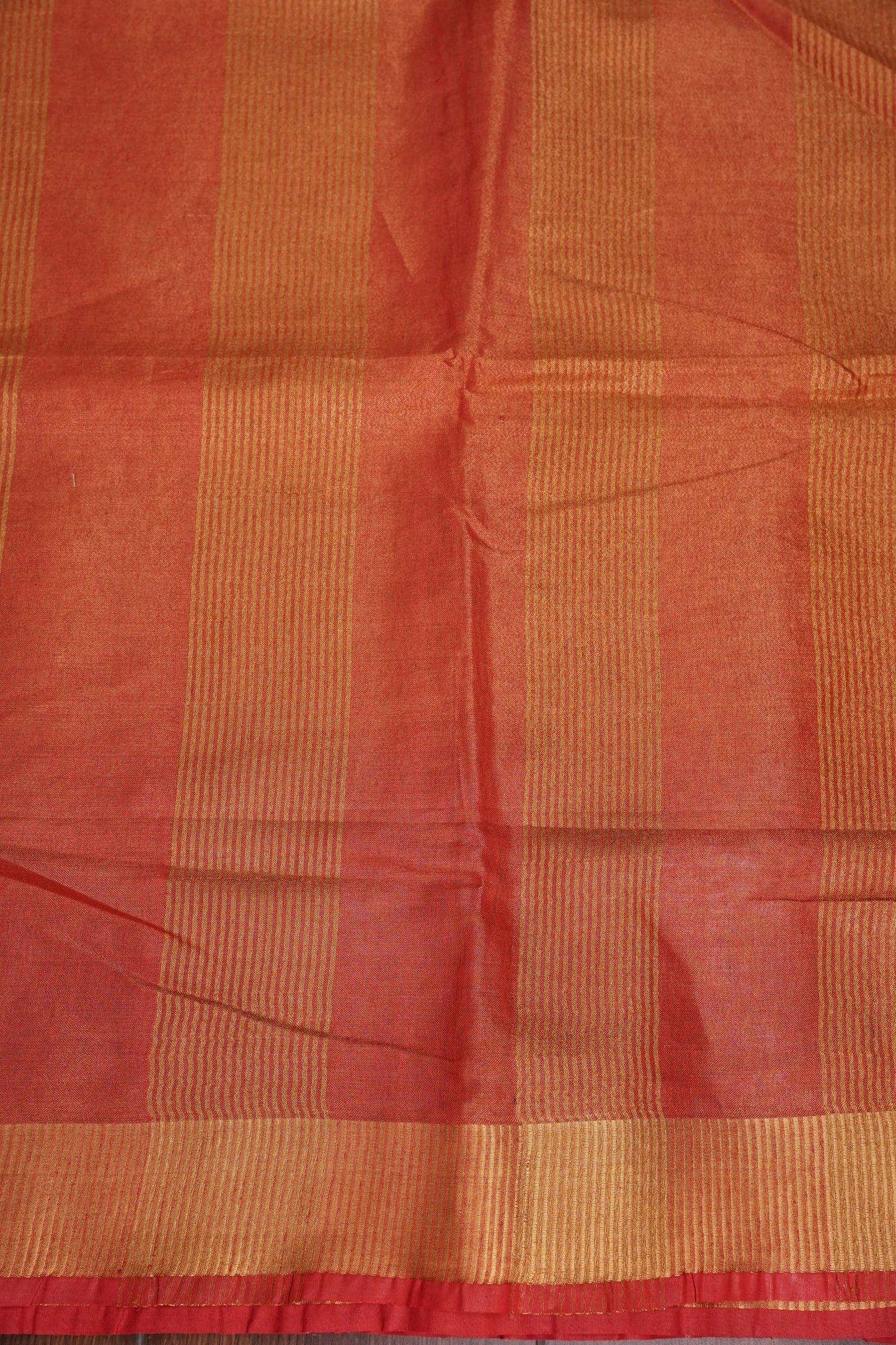 Tissue Linen Silk Saree –Orange with Classic Gold Zari Border