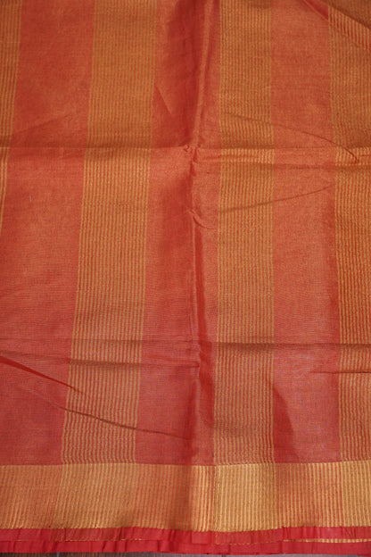 Tissue Linen Silk Saree –Orange with Classic Gold Zari Border