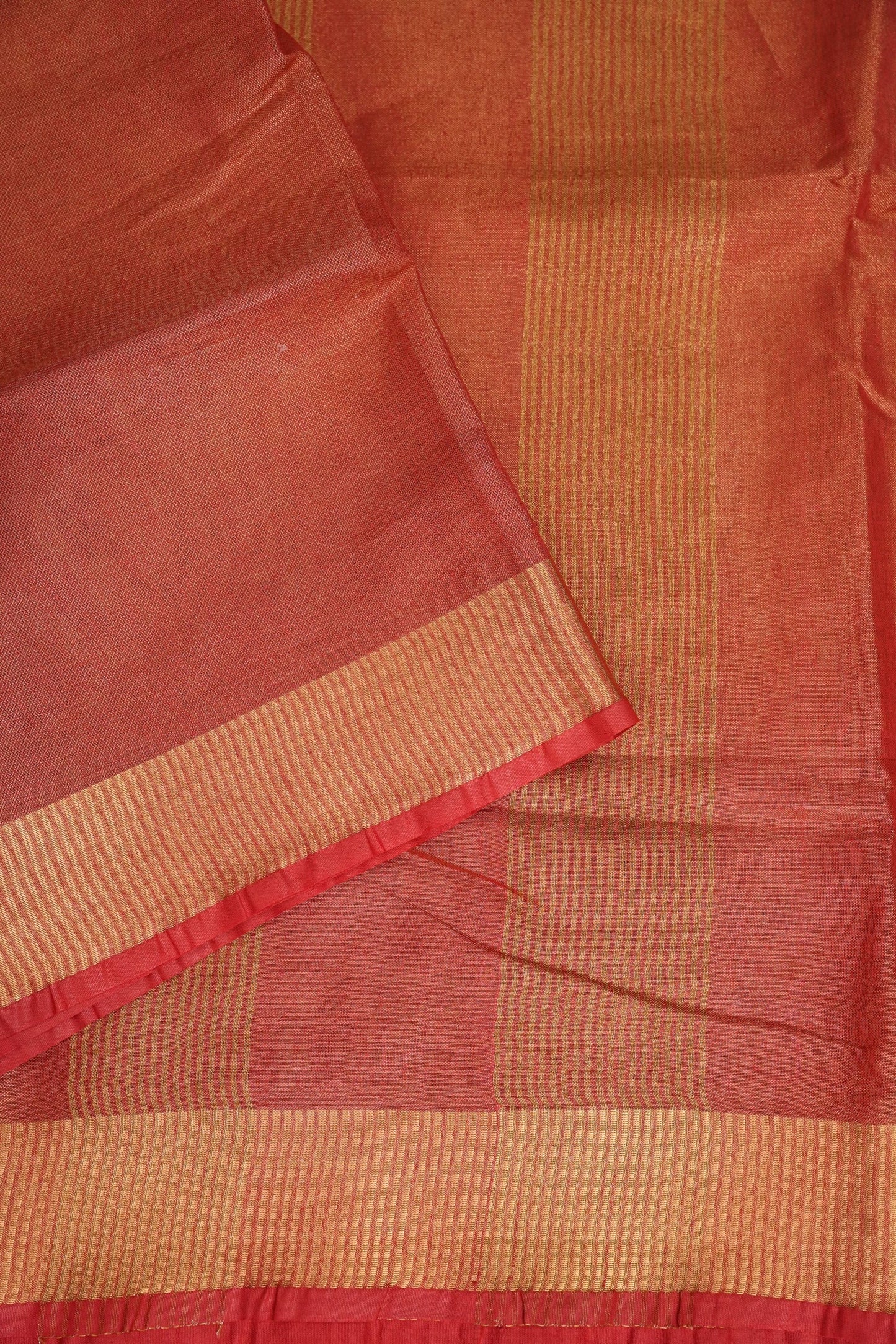 Tissue Linen Silk Saree –Orange with Classic Gold Zari Border