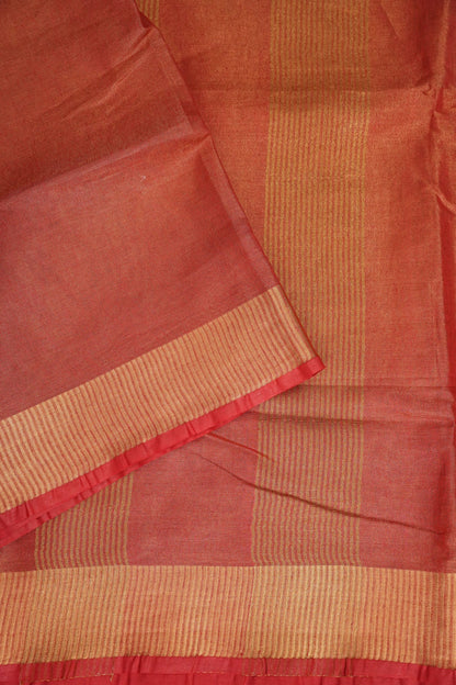 Tissue Linen Silk Saree –Orange with Classic Gold Zari Border