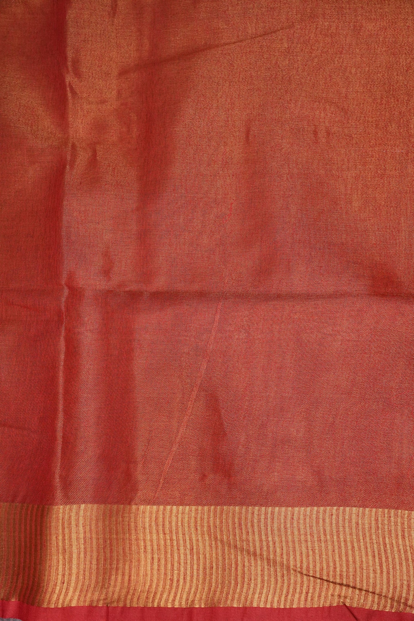 Tissue Linen Silk Saree –Orange with Classic Gold Zari Border