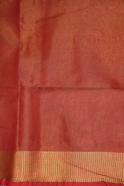 Tissue Linen Silk Saree –Orange with Classic Gold Zari Border