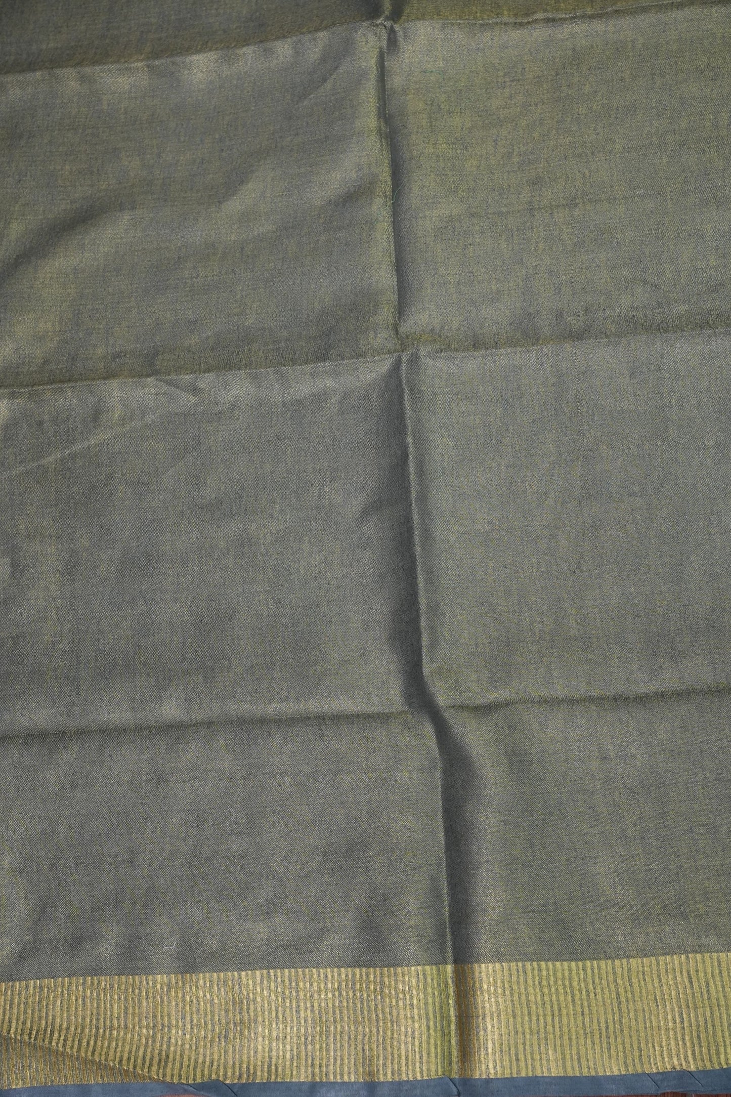 Tissue Linen Silk Saree – Steel Grey with Classic Gold Zari Border