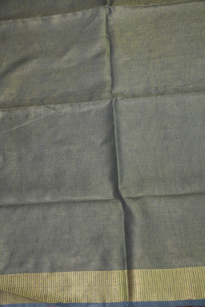 Tissue Linen Silk Saree – Steel Grey with Classic Gold Zari Border