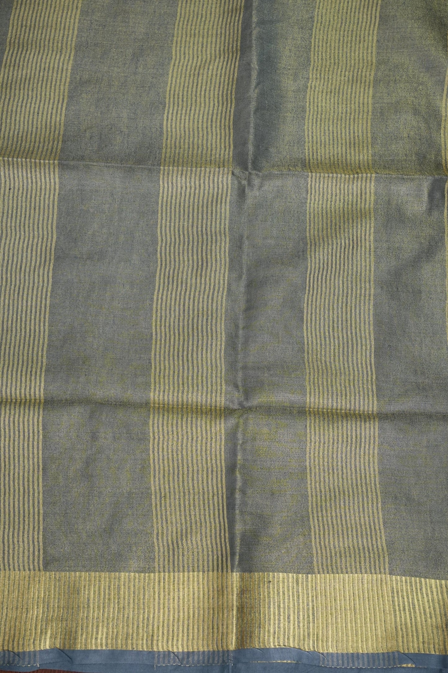 Tissue Linen Silk Saree – Steel Grey with Classic Gold Zari Border