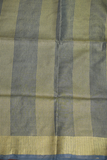 Tissue Linen Silk Saree – Steel Grey with Classic Gold Zari Border