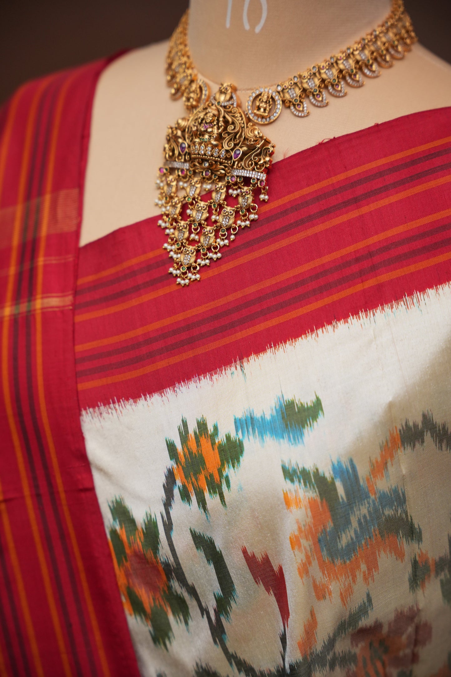 Pure Ikkat Soft Silk Saree - Off White & Red