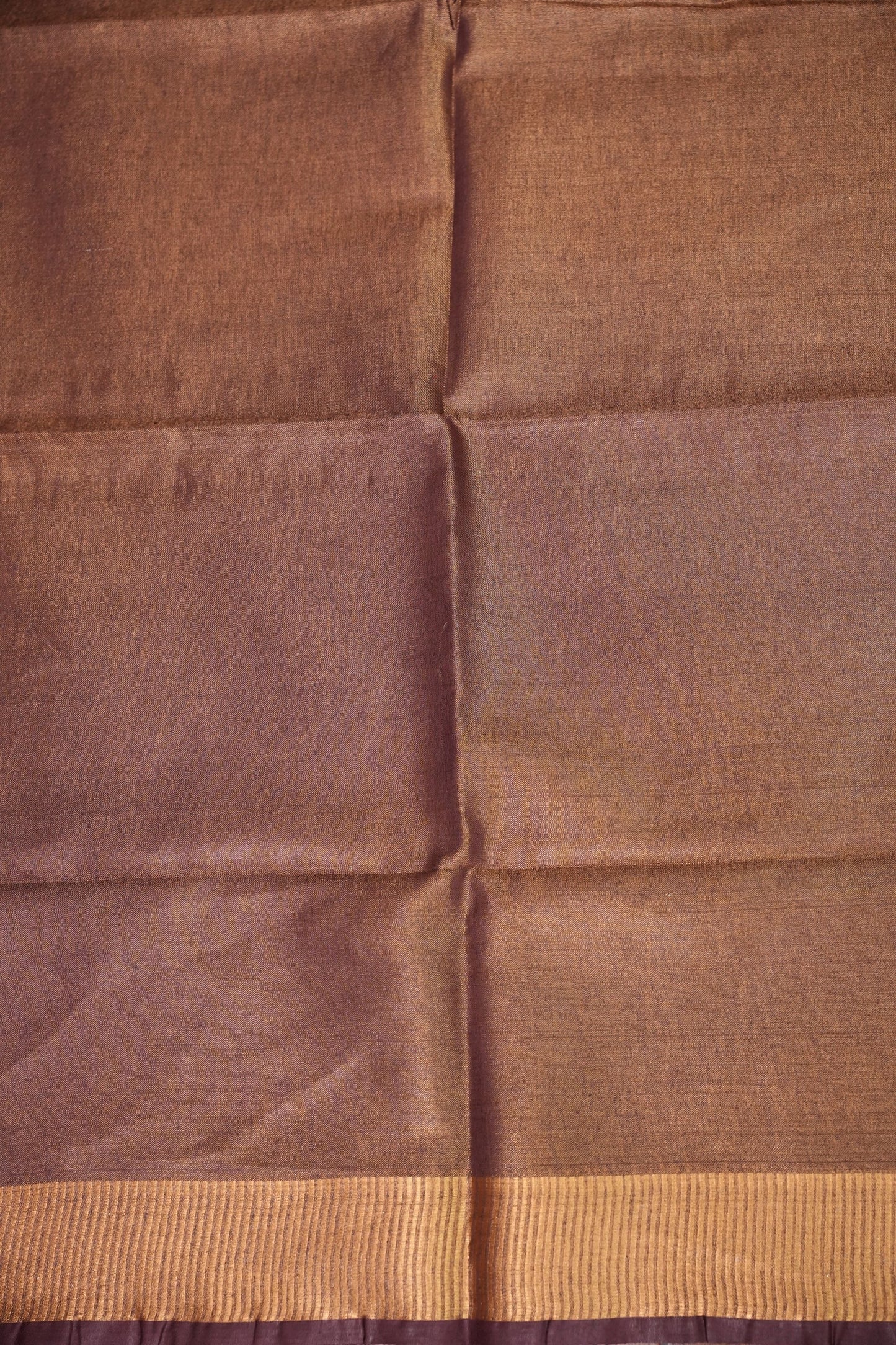 Tissue Linen Silk Saree – Deep Coffee Brown/Wine with Antique Gold Zari Border