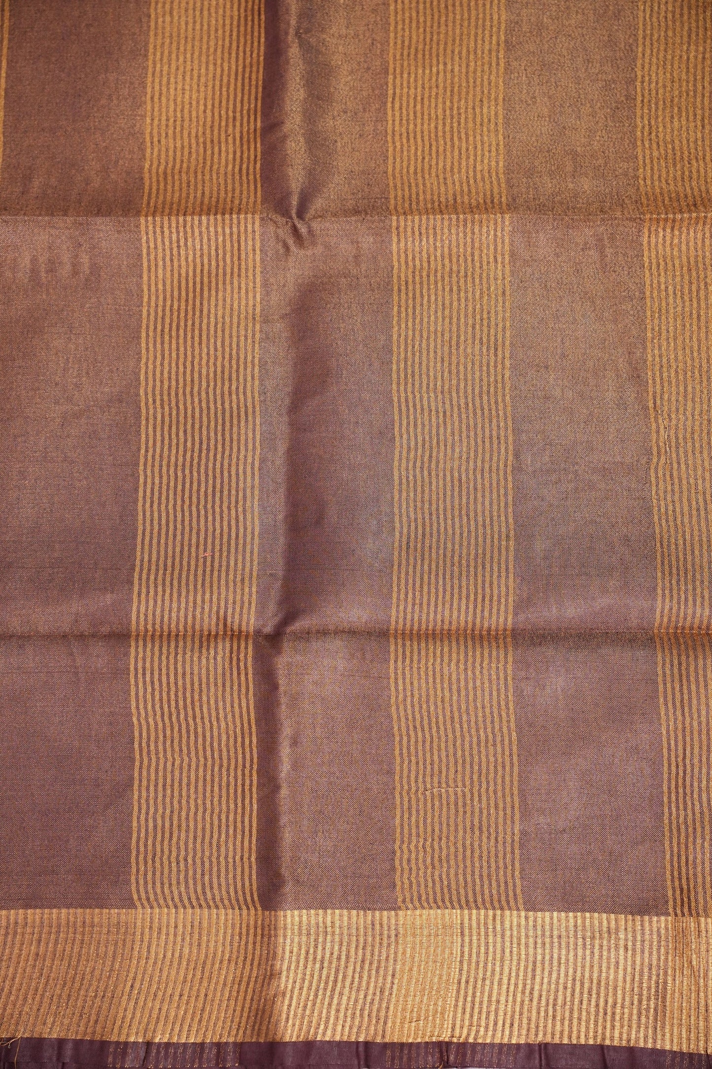 Tissue Linen Silk Saree – Deep Coffee Brown/Wine with Antique Gold Zari Border