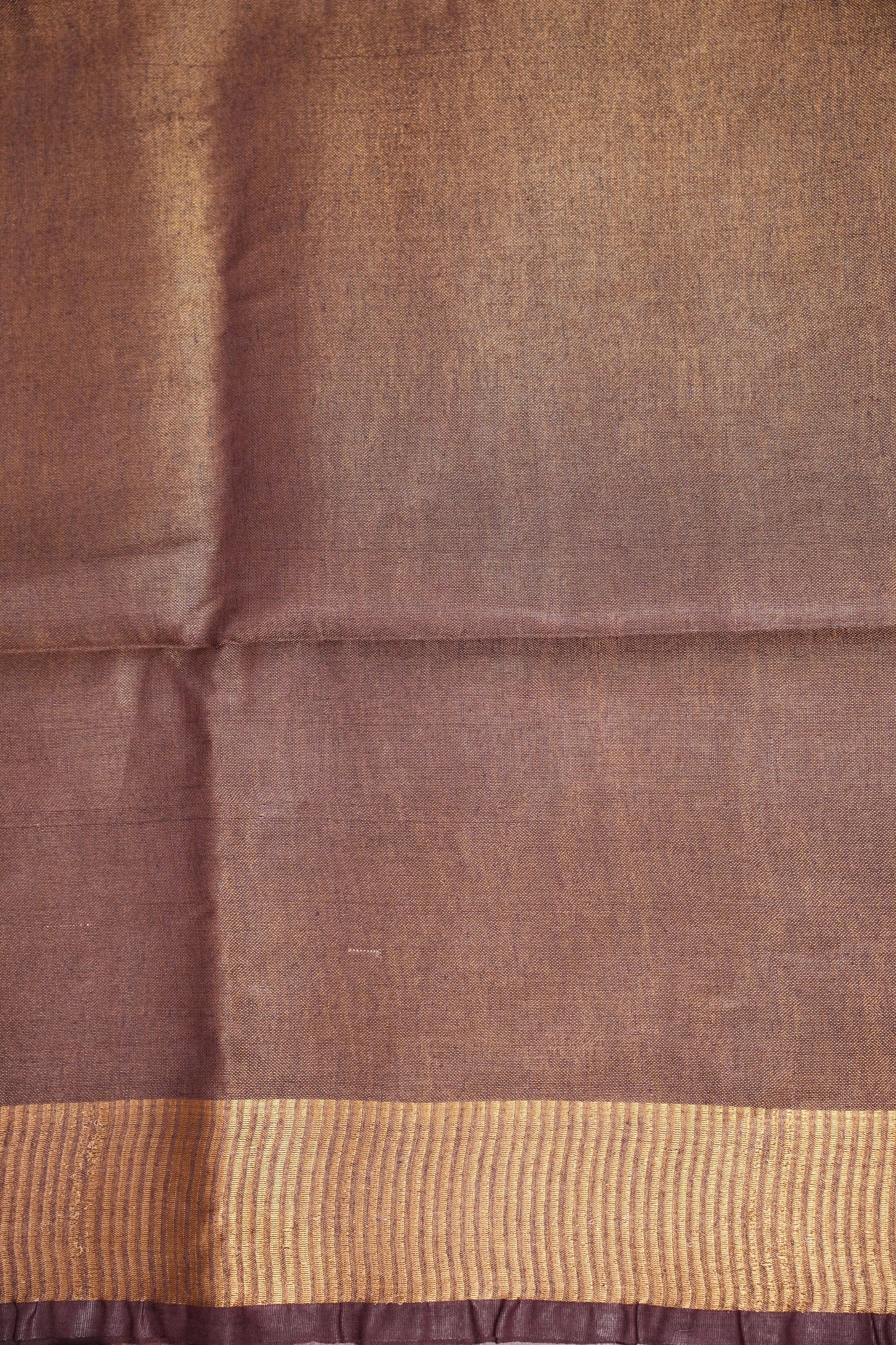 Tissue Linen Silk Saree – Deep Coffee Brown/Wine with Antique Gold Zari Border