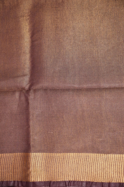 Tissue Linen Silk Saree – Deep Coffee Brown/Wine with Antique Gold Zari Border