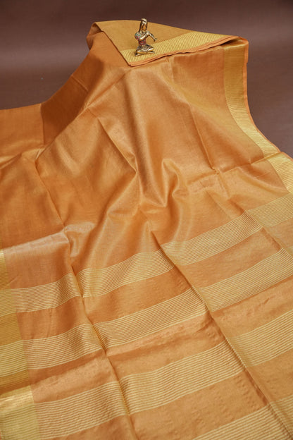 Tissue Linen Silk Saree – Honey Gold with Classic Zari Border