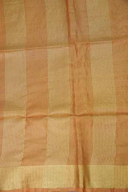 Tissue Linen Silk Saree – Honey Gold with Classic Zari Border