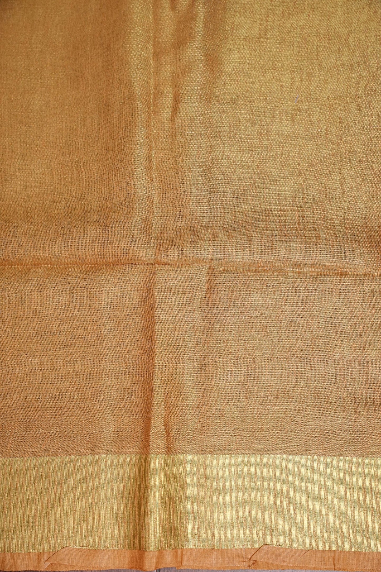 Tissue Linen Silk Saree – Honey Gold with Classic Zari Border