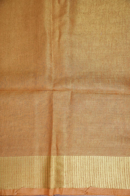 Tissue Linen Silk Saree – Honey Gold with Classic Zari Border