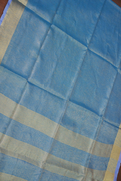 Tissue Linen Silk Saree – Powder Blue with Subtle Gold Zari Border